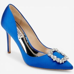 Badgley Mischka Cher Satin Crystal Buckle Pumps Blue 9.5